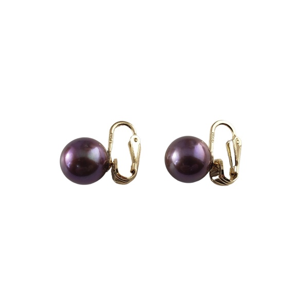 Vintage 14 Karat Yellow Gold and Black Pearl Clip On Earrings #13774 - Picture 3 of 6